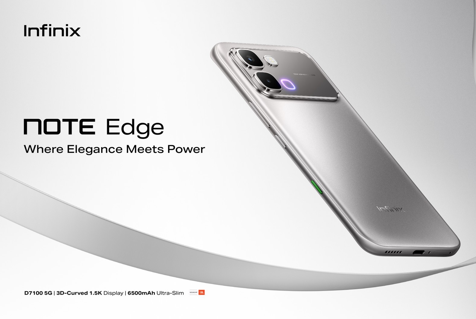 Infinix Launches Note Edge With MediaTek Dimensity 7100 & 6,500mAh Silver color of the Infinix Note Edge