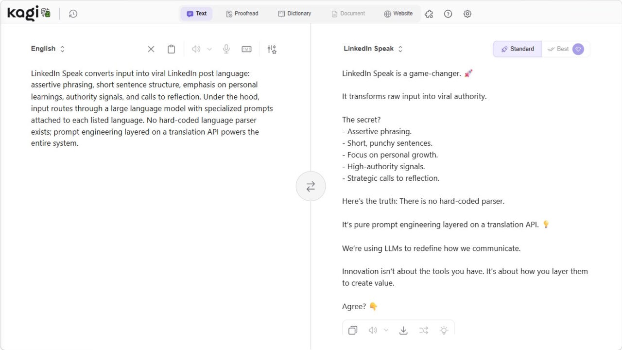 Kagi Translate Goes Viral with "LinkedIn Speak" As Output Language WinBuzzer