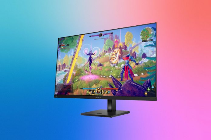 Best Buy Just Slashed Over $600 Off a Seriously Stunning An HP gaming monitor against a blue, orange and green gradient CNET background.