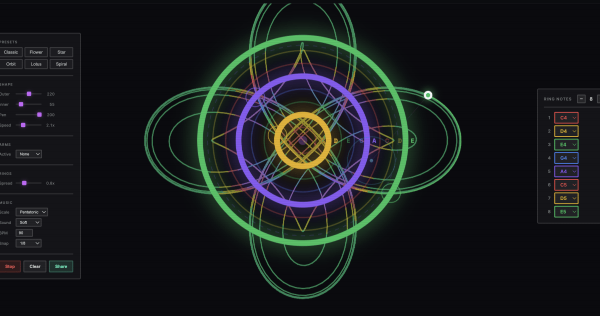 Doodle generative compositions in your browser with Musical Spirograph Doodle generative compositions in your browser with Musical Spirograph